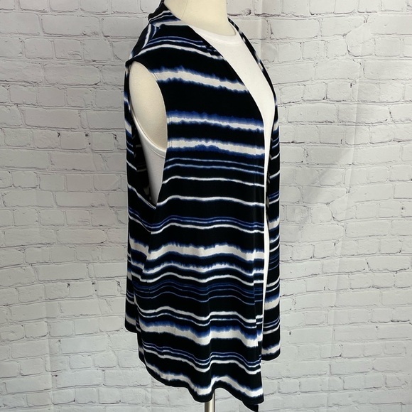 Chico’s XL/3 Travelers Blue/Black/White Striped Sleeveless Vest Cardigan - Picture 4 of 10